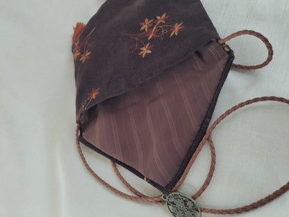 Handmade brown corduroy crossbody bag