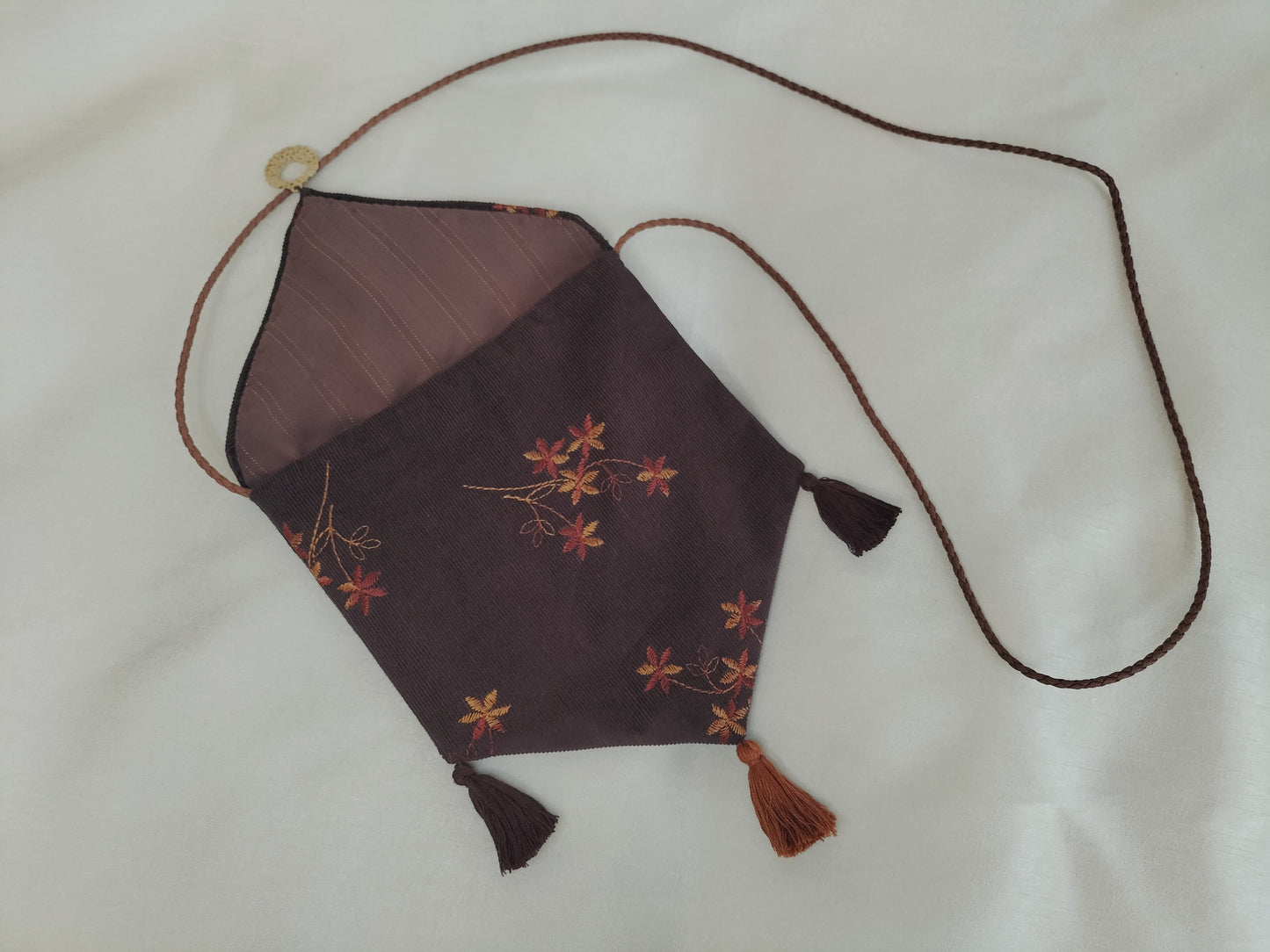 Handmade brown corduroy crossbody bag